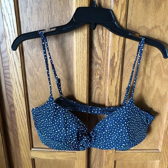 NWT J Crew Women’s Twist Strap Bikini Top in Dot Navy Blue & White Size XXL - Picture 3 of 12